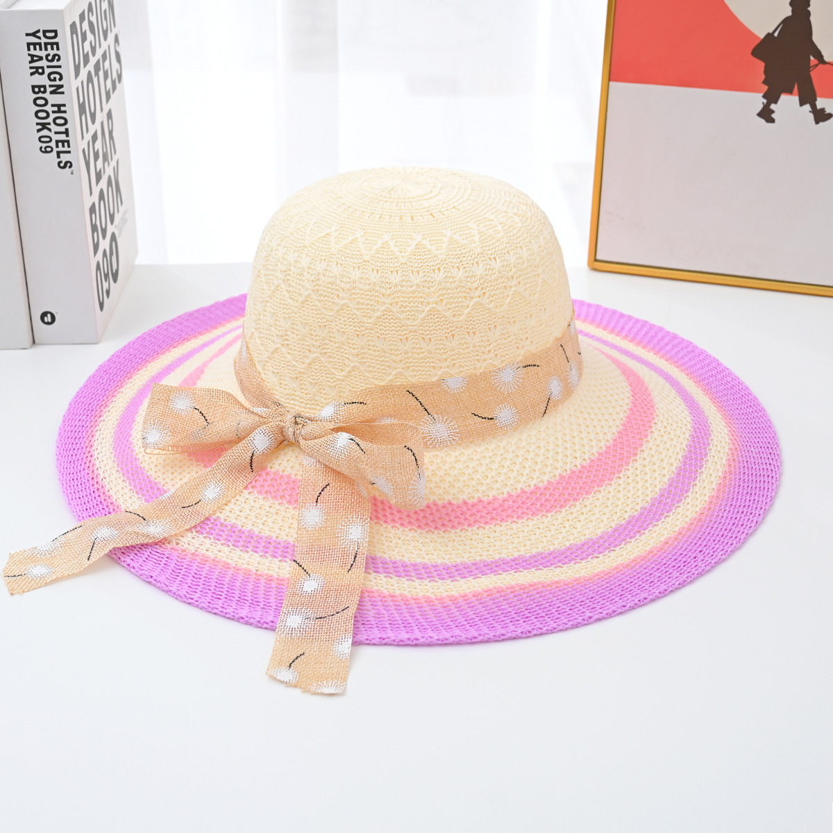 Verano estilo coreano moda gran ala arco sombrero de paja de las mujeres playa vacaciones UV protección sol sombrero protección solar cubierta