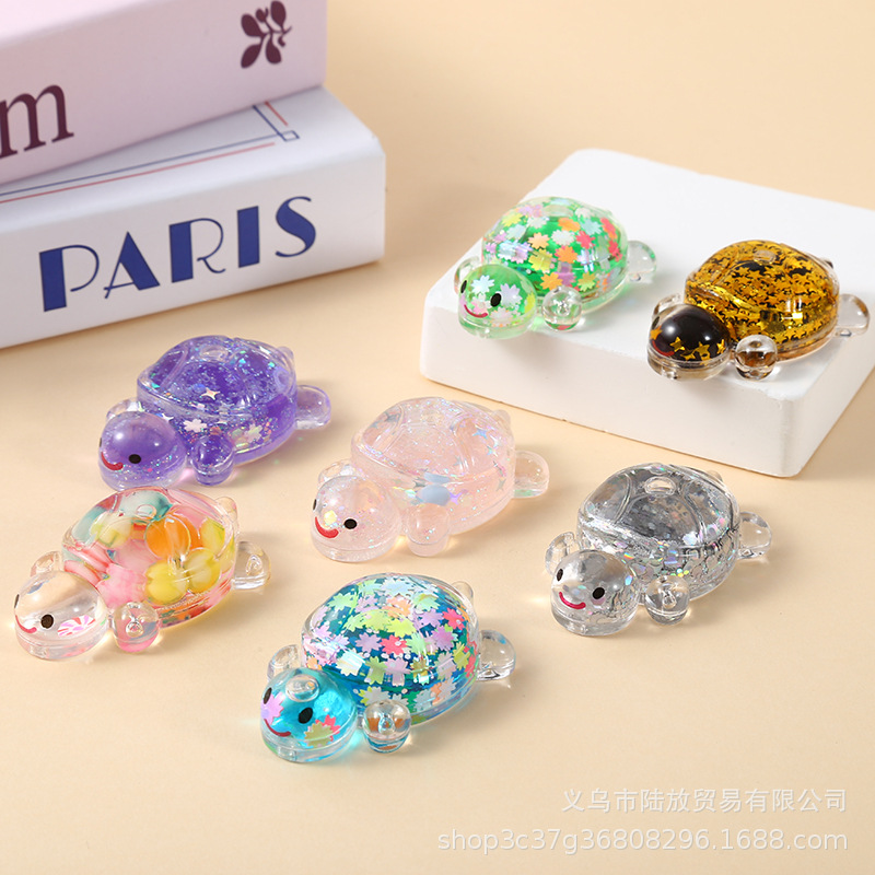 Nuevo color creativo arenas movedizas destellantes, pequeñas tortugas, adornos de escritorio de alto valor, bolsas ciegas al por mayor, dupla de Douyin