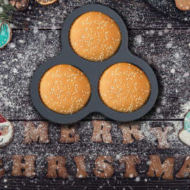 商用不沾蛋糕盘模具 3孔圆形烤盘面包烘焙工具 家用硅胶烤箱烤盘