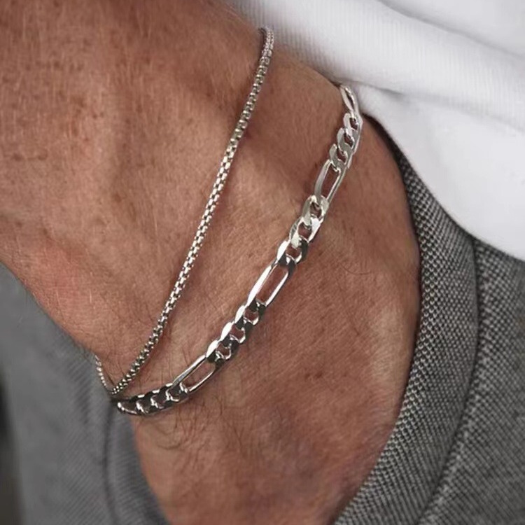 Cross-border simple double-layer folded stainless steel bracelet for men and women simple temperament cool Joker hip-hop bracelet manufacturers wholesale