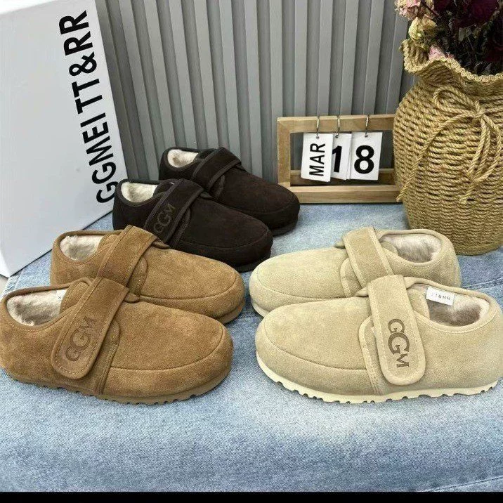 Mary Jen Mao Shoes Женская осень и зима носят 2024 новые беременные женщины плоские кашемировые бобовые ботинки с кашемировыми хлопчатобумажными ботинками