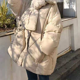 韩版东大门外贸冬季新款设计感围巾领洋气时尚中长款保暖棉服外套