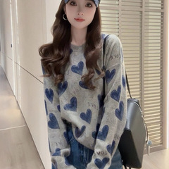 韩系氛围感宽松爱心字母针织衫上衣女早秋慵懒风时尚减龄套头毛衣