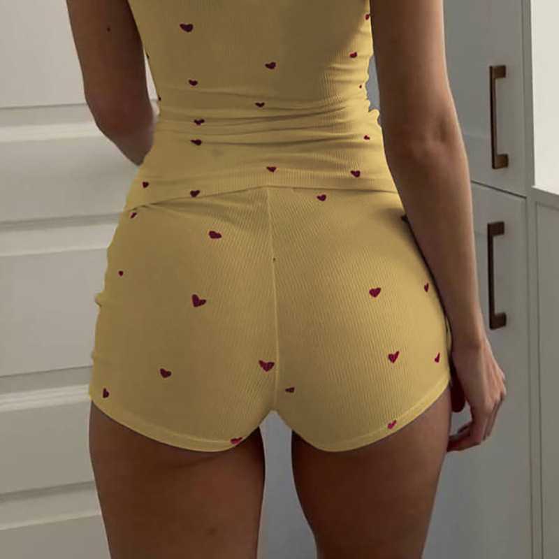 2025 Sweet Sleeveless Vest Summer New Round Neck Heart Women's Korean Style Slimming Home Pajamas Shorts Two-Piece Set