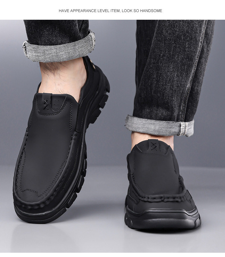Giày lười nam da mềm đế bằng chống trượt miệng nông thoáng khí — kaki, đen chi tiết 17