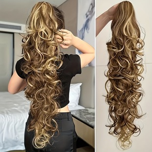 European and American style women's new wig simulation curly hair ponytail big wave high ponytail braid grip clip chemical fiber wig