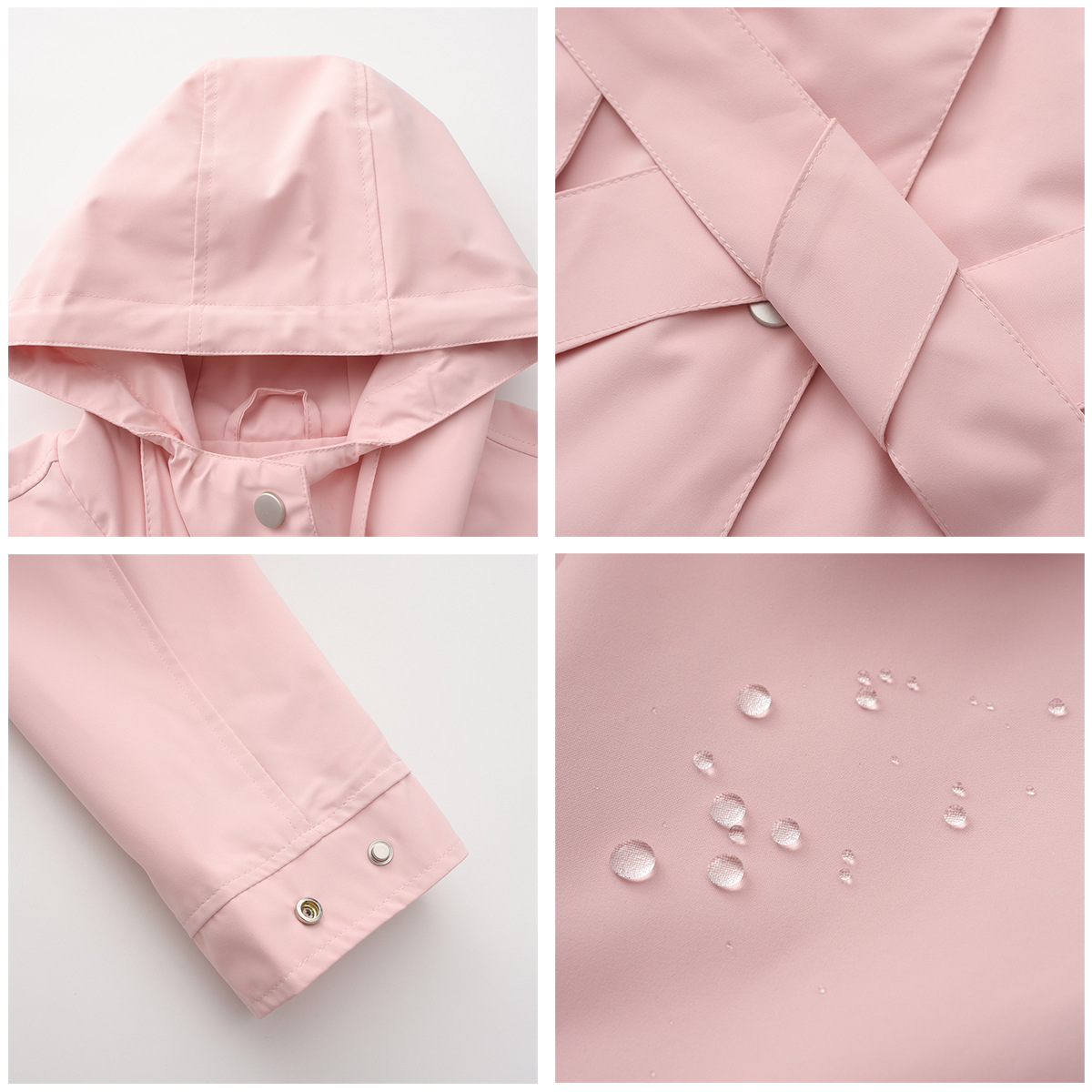 Women's Clothing Spring and Autumn Hooded Water Repellent Jacket with Belt Thin Casual Loose Windbreaker _voghion.com