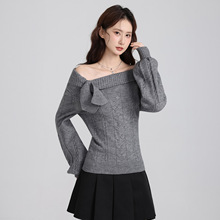 实拍韩版灰色可爱兔耳长袖针织衫女秋冬收腰麻花毛衣独特秋冬上衣