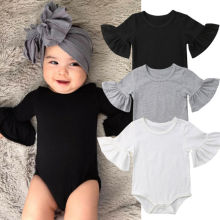 0-24M Newborn Baby Girl Flare Sleeve Solid Black White Grey