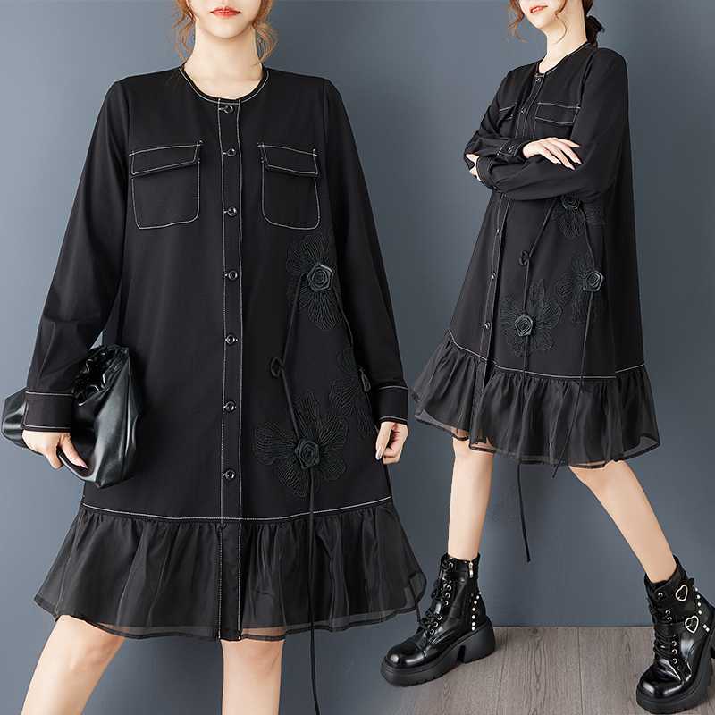 Autumn design three dimensional lace dress