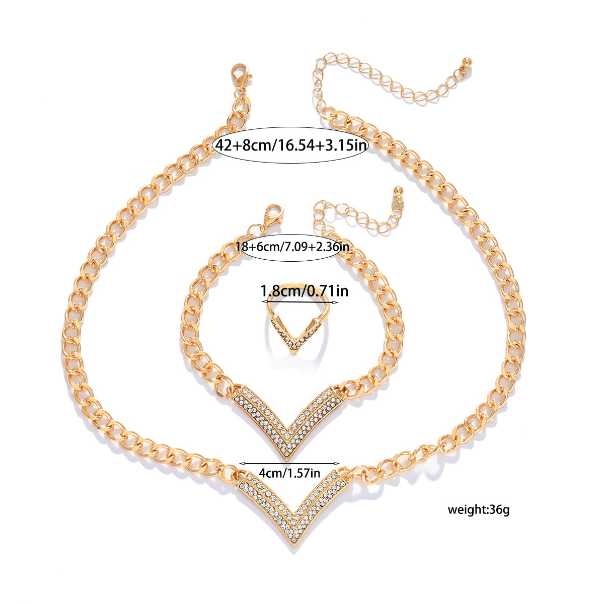 Europa y América personalidad transfronteriza diseño geométrico collar en forma de V pulsera anillo conjunto femenino diamante cadena clavícula image 6