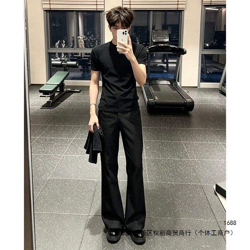 黑色cleanfit微喇西裤男夏季薄款美式高街裤子痞帅修身显高显瘦裤