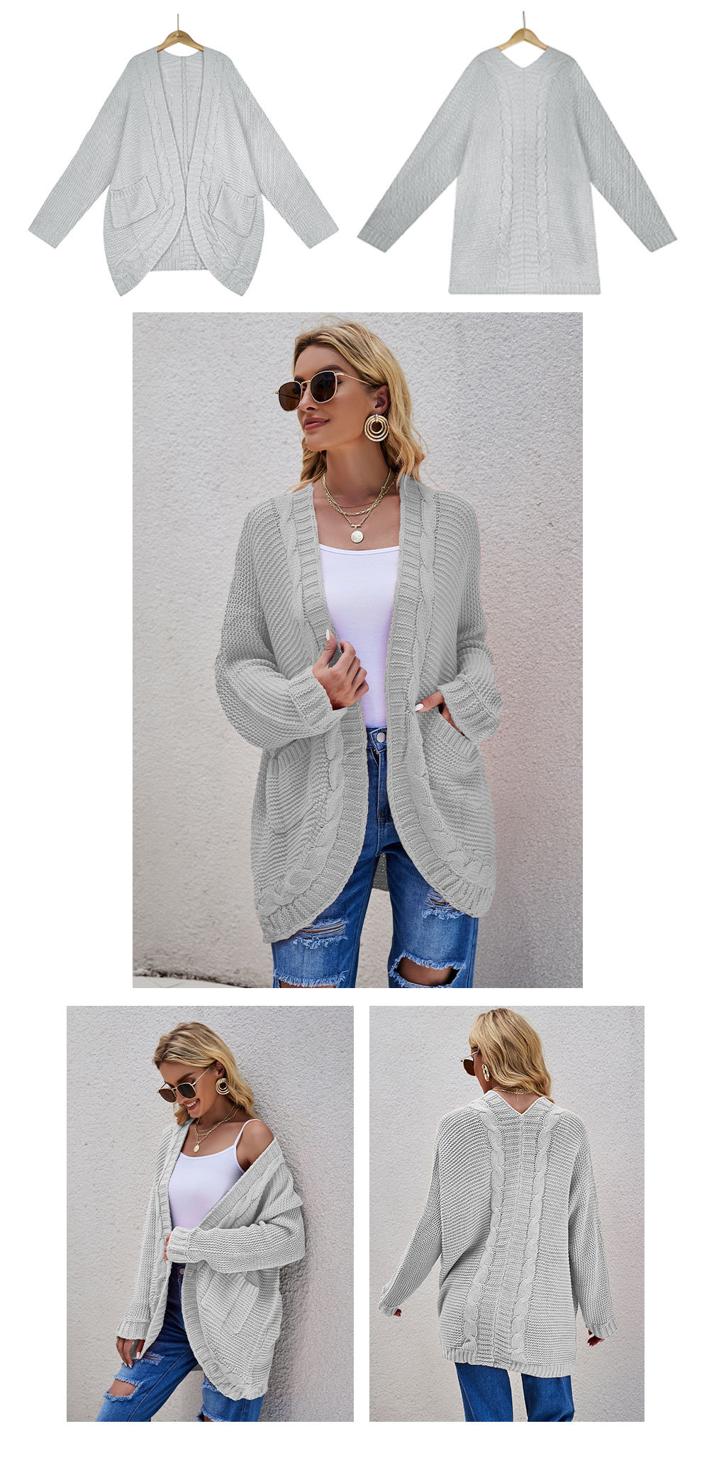 solid color thick needle long sleeve knitted cardigan NSWJY137250