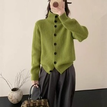 秋冬高领毛衣开衫外套女慵懒风宽松复古单排扣韩版针织衫外套上衣