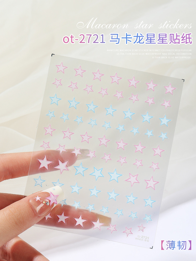 Uñas macaron estrella pasta de papel neto rojo 2023 estilo explosivo popular alivio pegamento impermeable calcomanías decoraciones