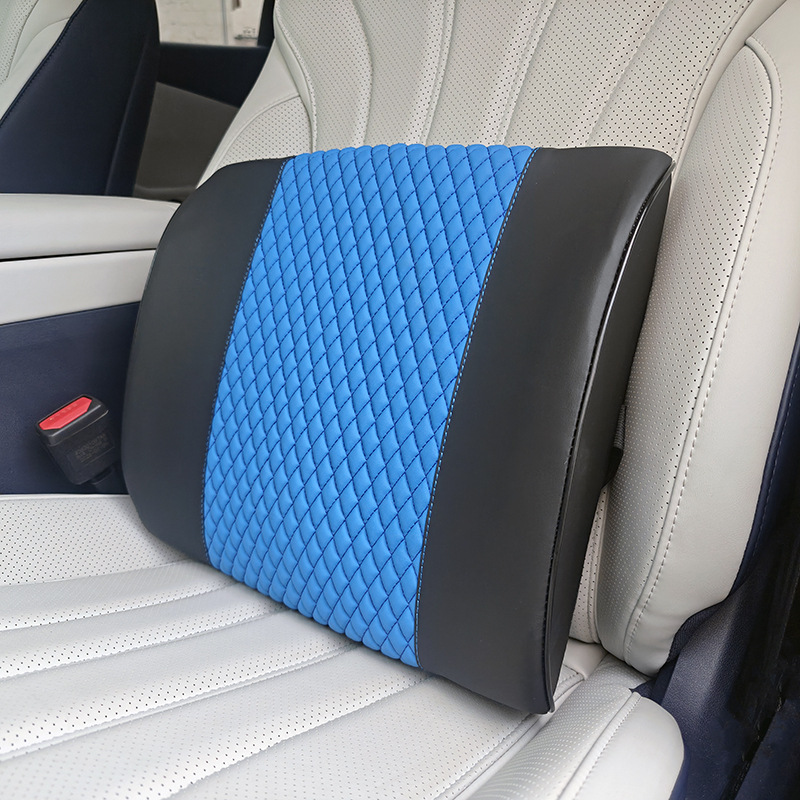 Car lumbar support cushion, designed to provide support for the lower back while driving, made with memory foam for comfortable, breathable support, reducing fatigue during long drives