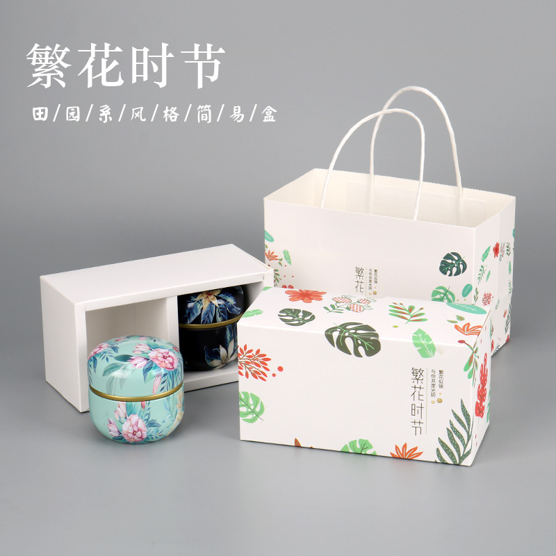 Floral Tea Can Packaging Box Empty Gift Box Rose Jasmine Silver Flower Tea Can Gift Box Empty Box Packaging Container