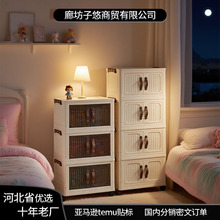 出租屋靠墙塑料透明双开门折叠收纳柜落地可移动储物柜多层带柜门