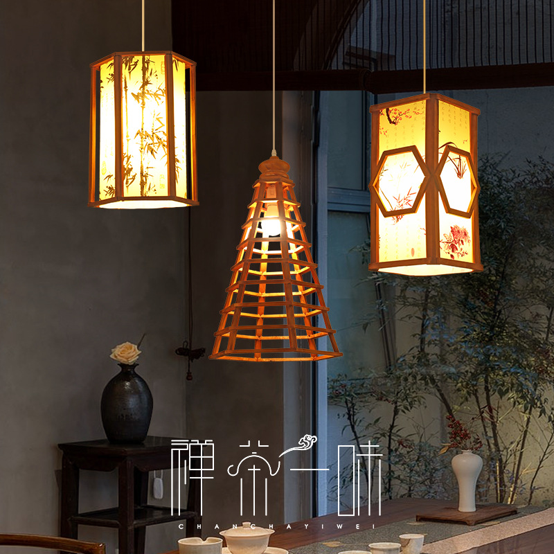 Lámpara de bambú cama y desayuno japonés antiguo linterna bambú arte personalizado creativo lámparas restaurante chino casa té Zen iluminación