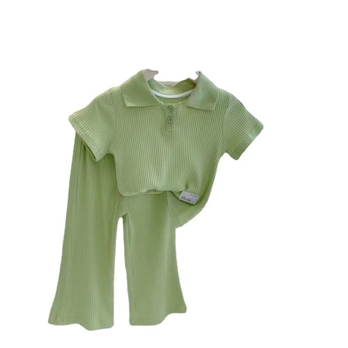 Internet celebrity must-have children's clothing 2024 summer style girls Korean style casual fashion short-sleeved tops nine-quarter pants two-piece suit trendy