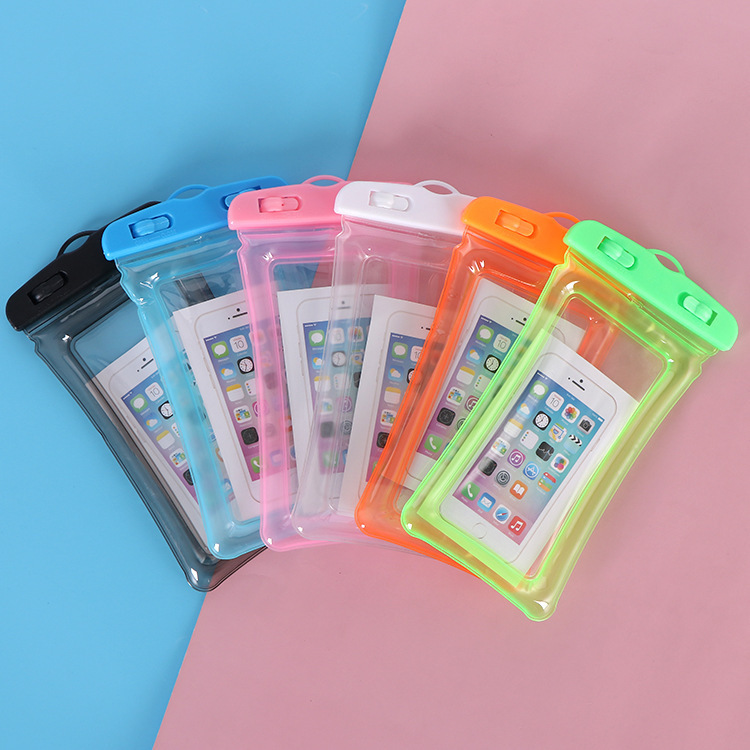Transparent Touch Screen Mobile Phone Case Outdoor Hot Spring Swimming Diving Luminous Waterproof Case PVC Fluorescent Mobile Phone Waterproof Bag