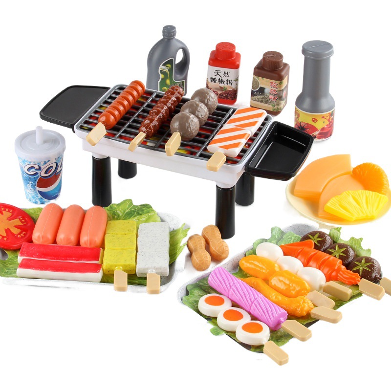 Casa de juego de los niños juguetes de cocina olla caliente brochetas barbacoa traje pequeño olla caliente brochetas ingredientes utensilios de cocina caja de color