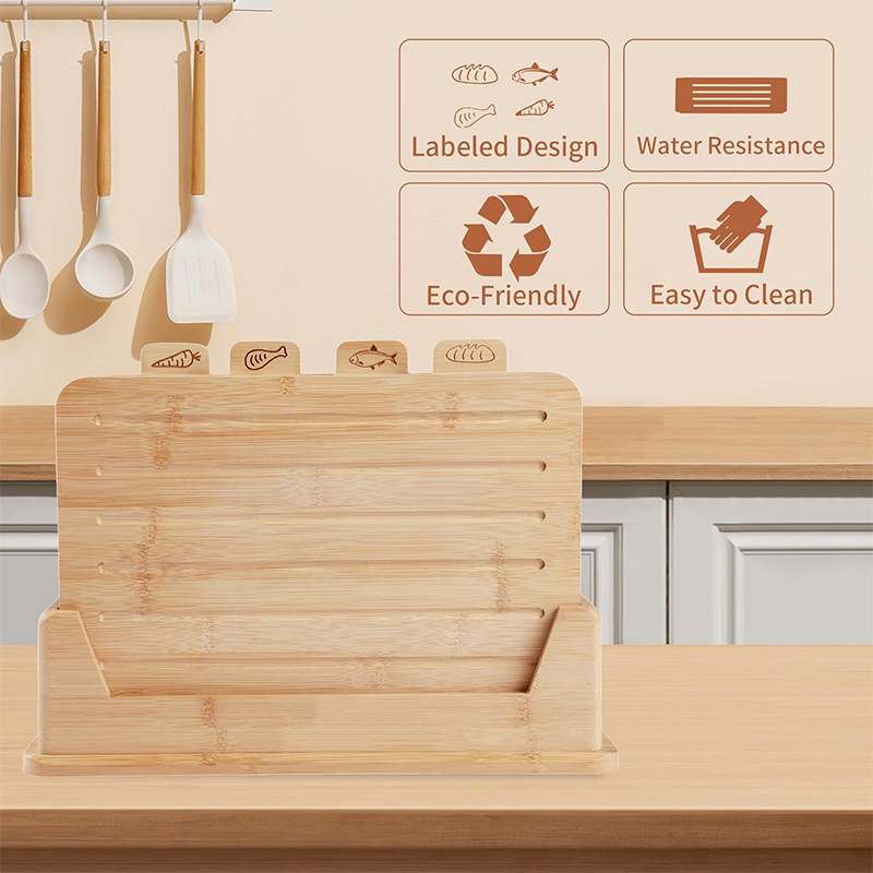 Tabla de recortes de bambú de cuatro piezas, tabla de recortes multipropósito, tabla de recortes de verduras, tabla de queso de fruta, tabla de recortes de cocina doméstica
