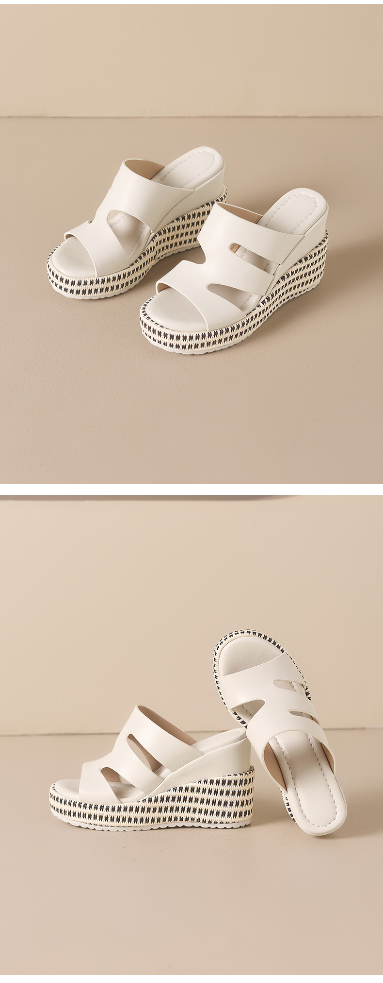 Dép sandal nữ quai chữ V đế xuồng cao gót 5 cm da PU mềm mại — màu đen, màu nâu nhạt, Trắng kem- chi tiết 15