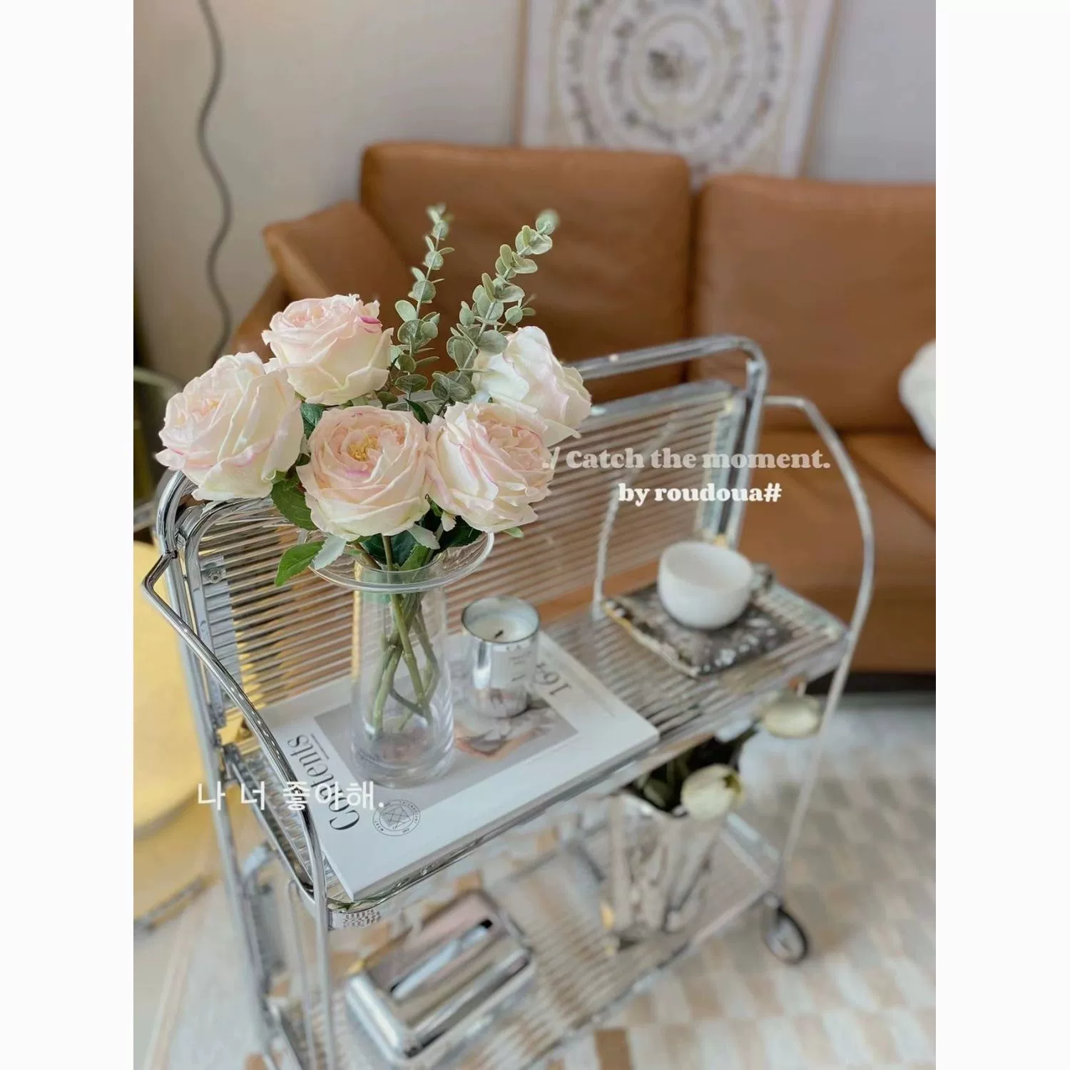 Прозрачная стеклянная тележка, популярная винтажная мобильная подставка для цветов, складная стеклянная тележка для столовой в стиле ins.