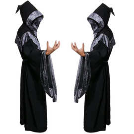 春秋款成人男式深色神秘巫师长袍万圣节 服装带帽斗篷