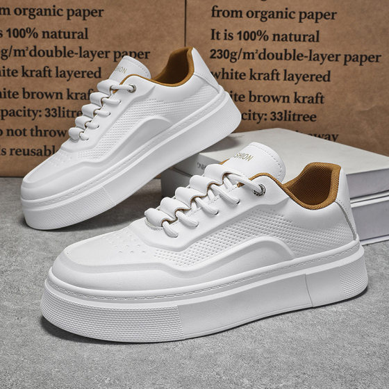 2025 Spring Men's Shoes New Breathable White Shoes Men's Trendy All-match Thick-soled sneaker Casual Board Shoes Trendy Shoes