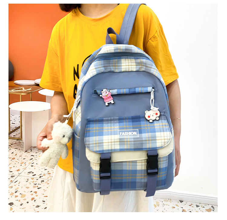 Wholesale Four-piece Contrast Color Plaid Backpack Nihaojewelry display picture 47