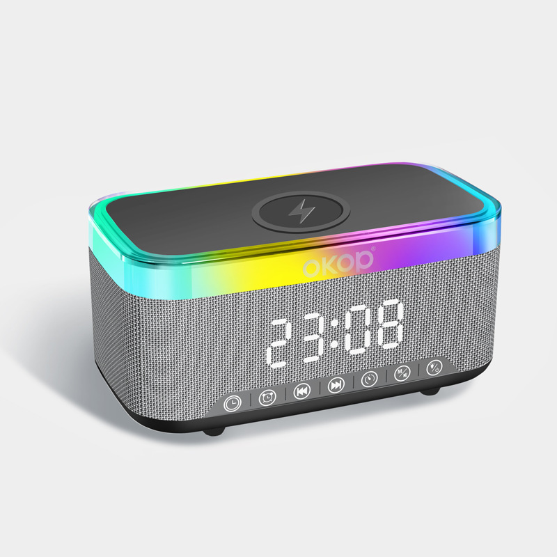 559 Bluetoothスピーカー 15W ワイヤレス充電機能付き時計 目覚まし時計 RGB雰囲気照明 ホワイトノイズ デスクトップスピーカー 跨境人気商品|undefined