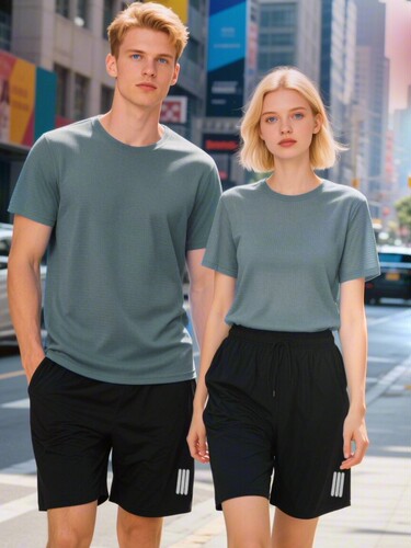 New casual set for men, summer thin breathable quick-dry short-sleeved shorts, size large loose sports two-piece set