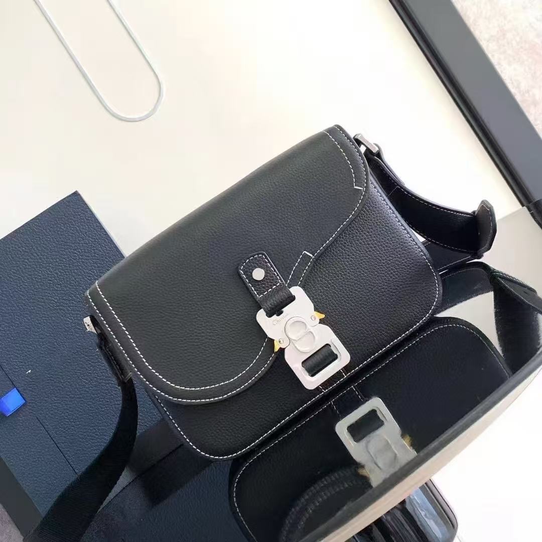 Black leather postman