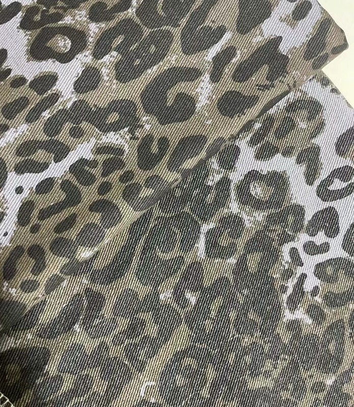 新型ヒョウ柄プリント現物純綿生地卸売り街頭ファッション動物花型工装ズボンコート|undefined