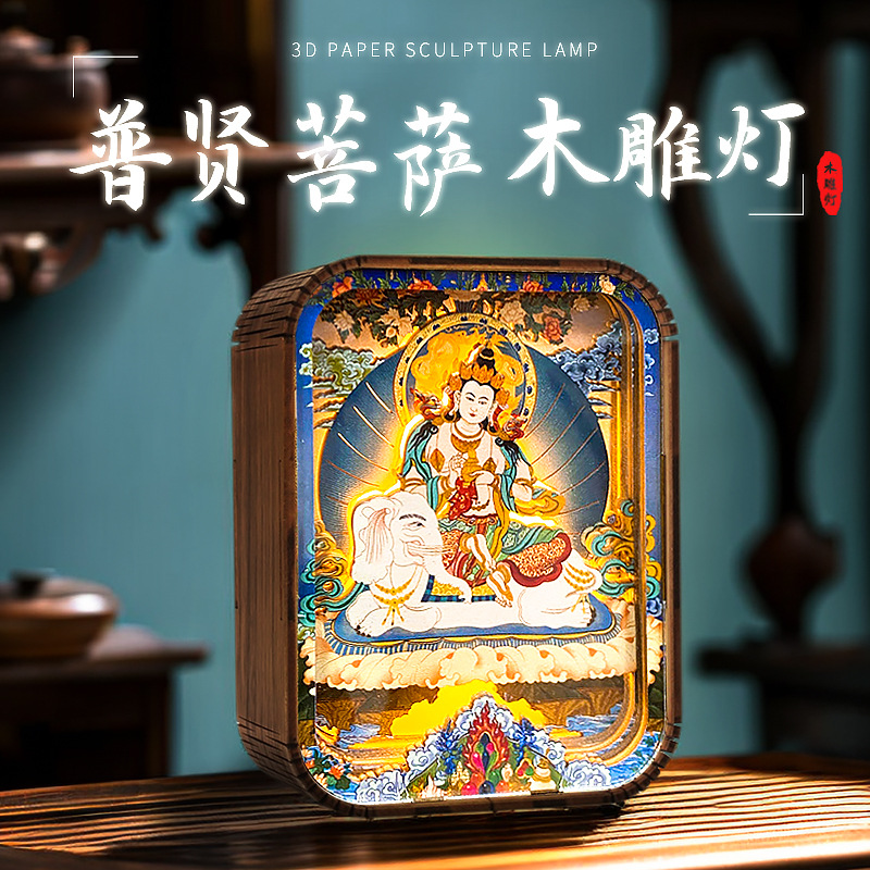 Creative Wooden Crafts Buddha Statue Hallway Decor Room Home Decoration Small Night Light 3D Wood Carving Lamp Custom 