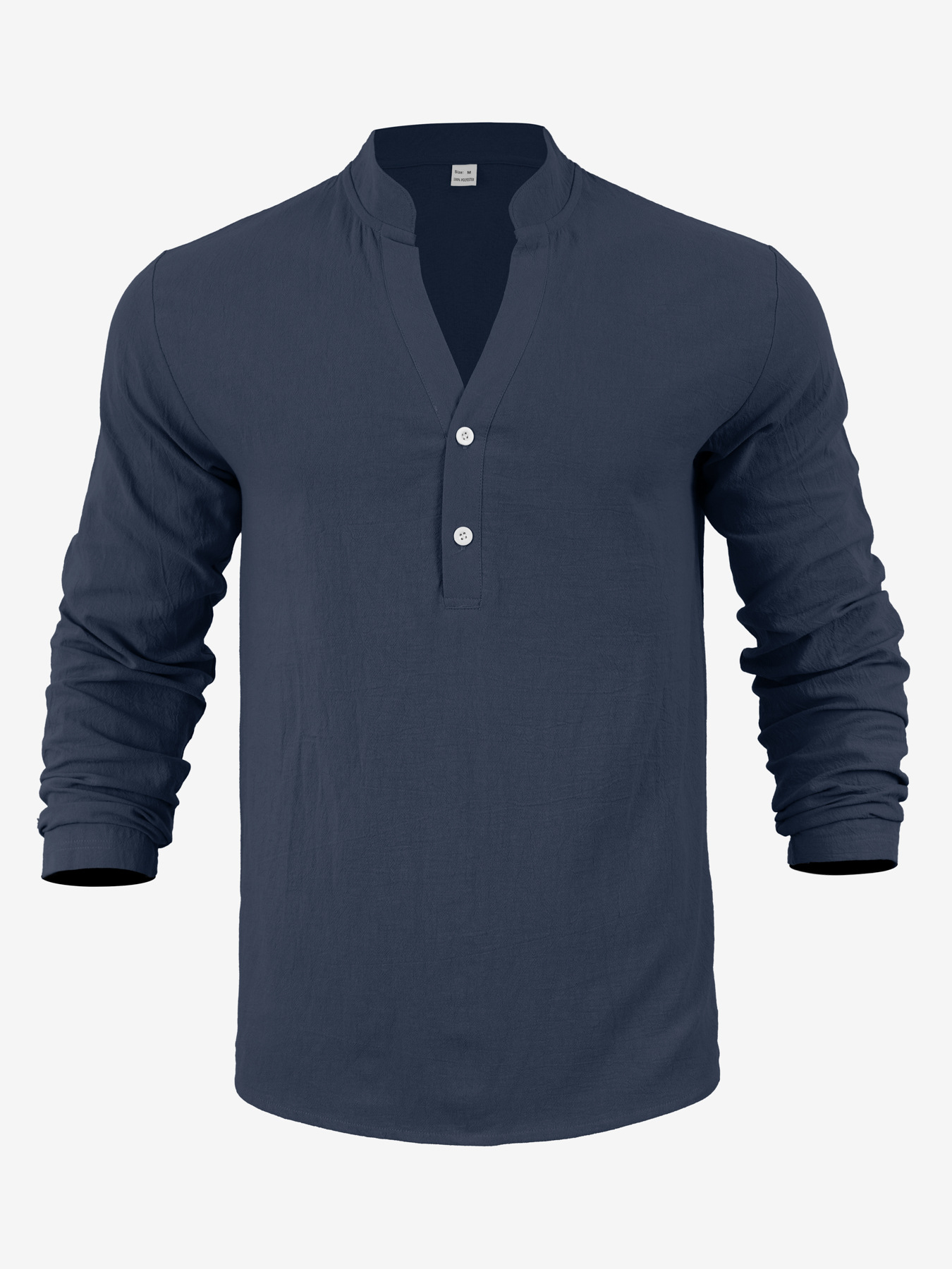 Estación independiente transfronteriza lino americano primavera venta caliente hombre relajado ocio transpirable V-cuello Henry camiseta de manga larga camiseta hombre