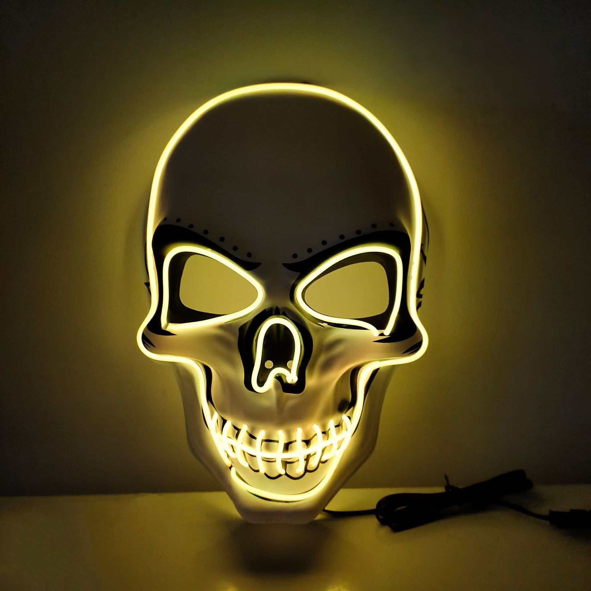Halloween máscara de luz fría de PVC cráneo blanco máscara luminosa de fantasmas de terror