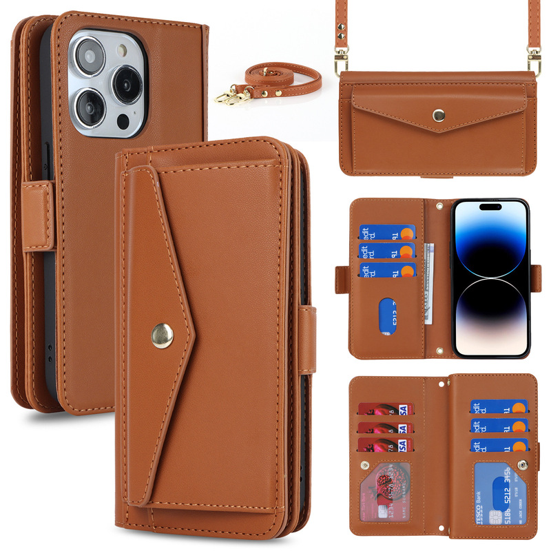 Suitable for Iphone13 Mobile Phone Case Apple 14 Pro Double Cover Multi-Card Holder Iphone15 Protective Leather Case