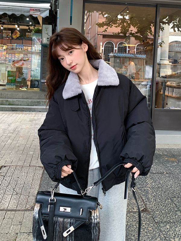 跨境棉服女短款翻领2025新款韩版时尚棉衣高级感休闲保暖棉袄外套|undefined