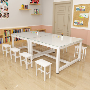 Primary School Kindergarten Glass Painting Table Art Table Student Single and Double Layer Desks and Chairs Tutoring Handmade Calligraphy Studio Table