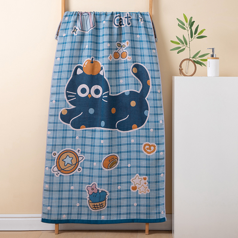 New pattern oversized gauze bath towel with cat and cartoon floral designs, for adult live streaming, cross-border dropshipping, bulk 80*160 New pattern oversized gauze bath towel with cat and cartoon floral designs, for adult live streaming, cross-border dropshipping, bulk 80*160