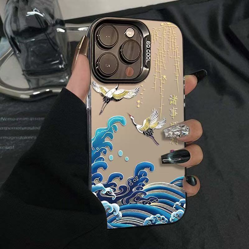 仙鹤海浪适用14plus小众16promax苹果手机壳iphone15创意13国风12