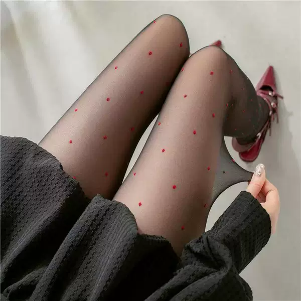 Polka dot stockings black red dots