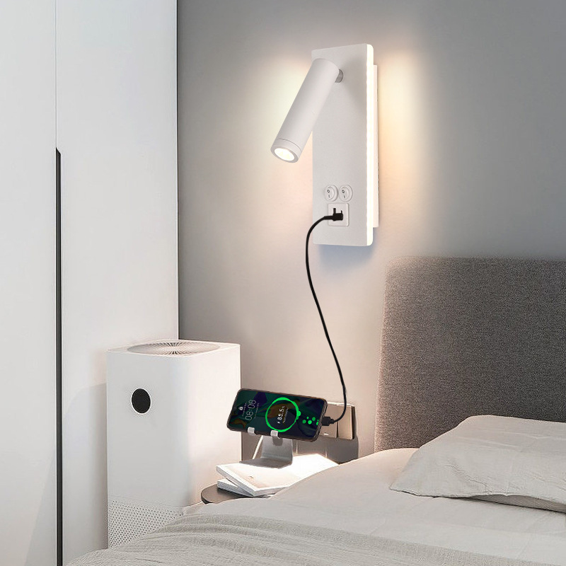 Nueva Lámpara de lectura de cabecera LED lámpara de pared creativa con USB habitación de hotel lámpara moderna minimalista dormitorio pequeña lámpara de lectura