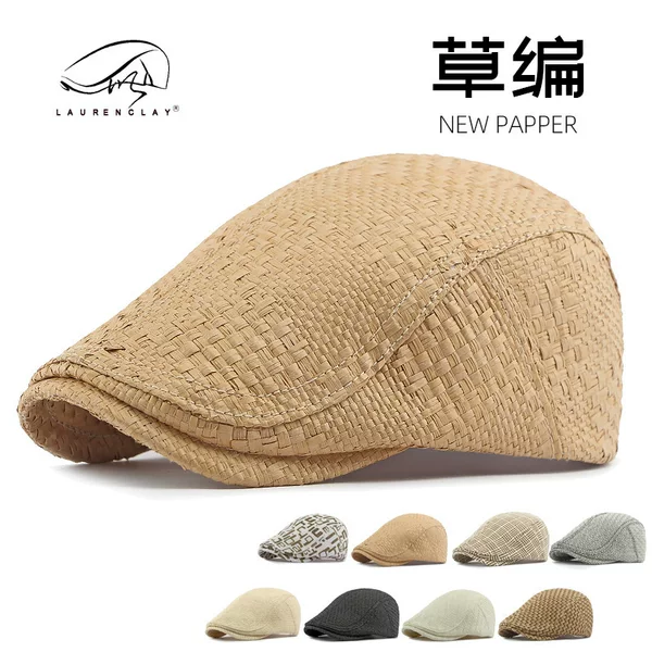 Straw Hat for Men, Summer Style, Breathable, Sun Protection, Sunshade Hat, British Retro Beret, Casual Forward Hat for Women