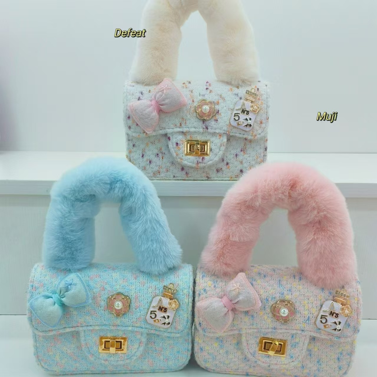 Bolso de peluche de arco, bolso de hombro para niñas, bolso de mochila, bolso de moda, bolso de cambio