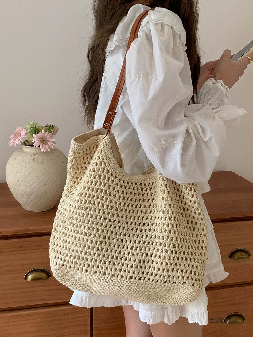 Большая вместительная сумка для женщин 2025, новая универсальная пляжная сумка через плечо для отдыха на море, плетеная соломенная сумка-тоут для поездок на работу