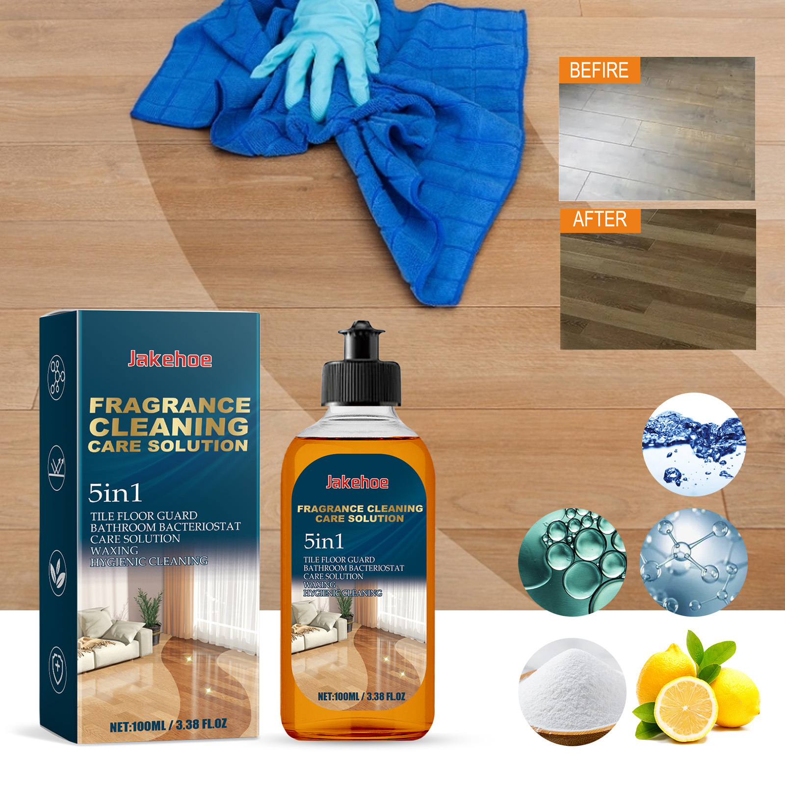 Jakehoe Floor Cleaner Household Floor Tile Care Cleaning and Shining Liquid That Removes Stains and Leaves Fragrance